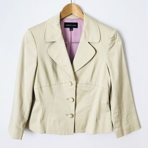 Y2K Isabel & Nina Womens Cropped Blazer Jacket Size 2 Beige Cotton Academia